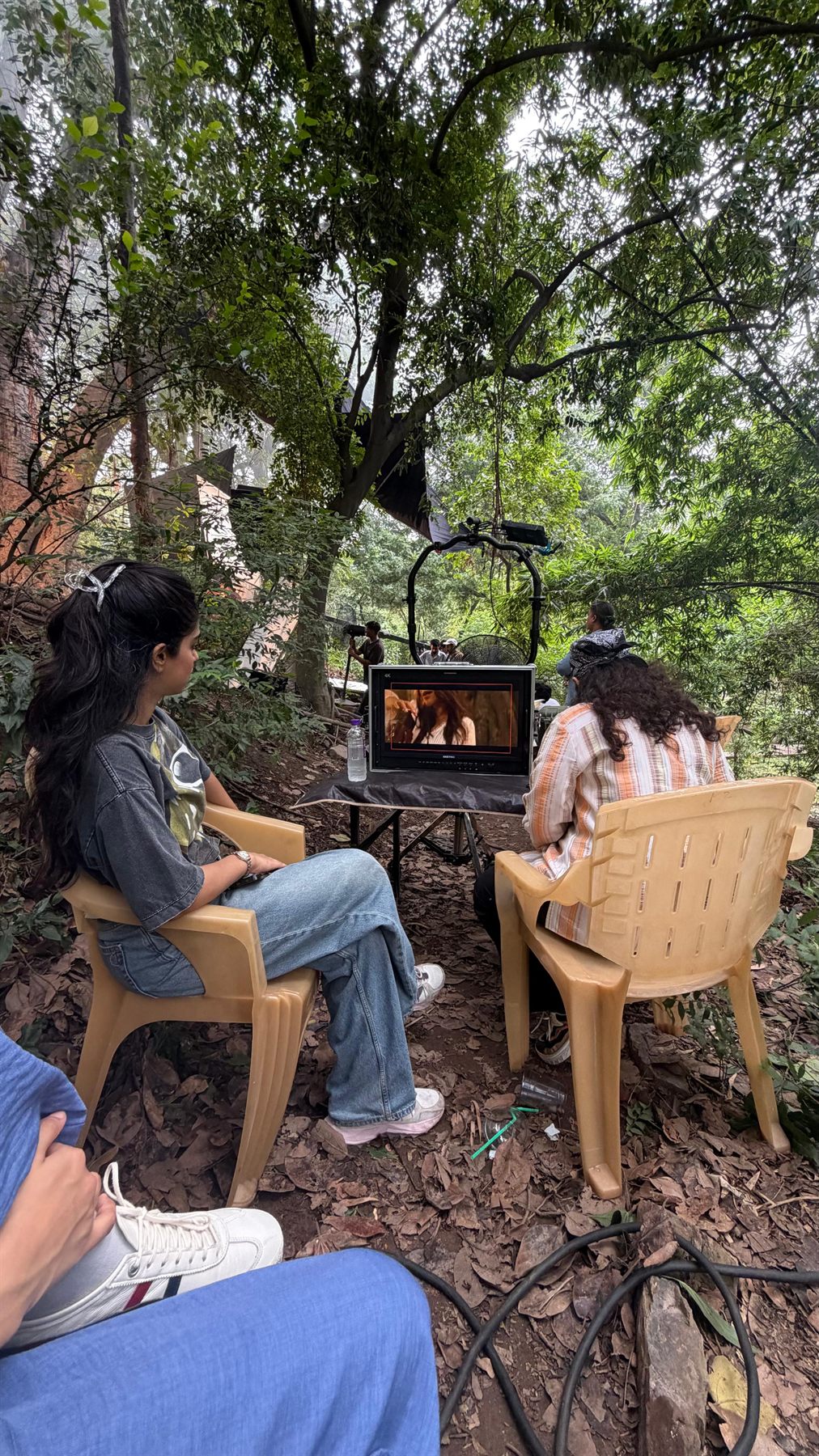 Monitor check during an outdoor shoot
